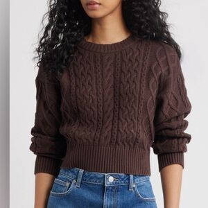 Nordstrom BP Chunky Cable Knit Crop Pullover Sweater Brown Coffee 2025 NWT-M